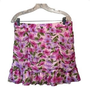 GB Gianni Bini Floral Printed Chiffon Gathered Mini Skirt in Pink NWT